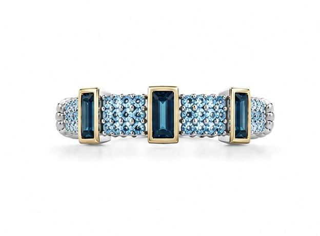 Mixed Metal Blue Topaz Baguette Band