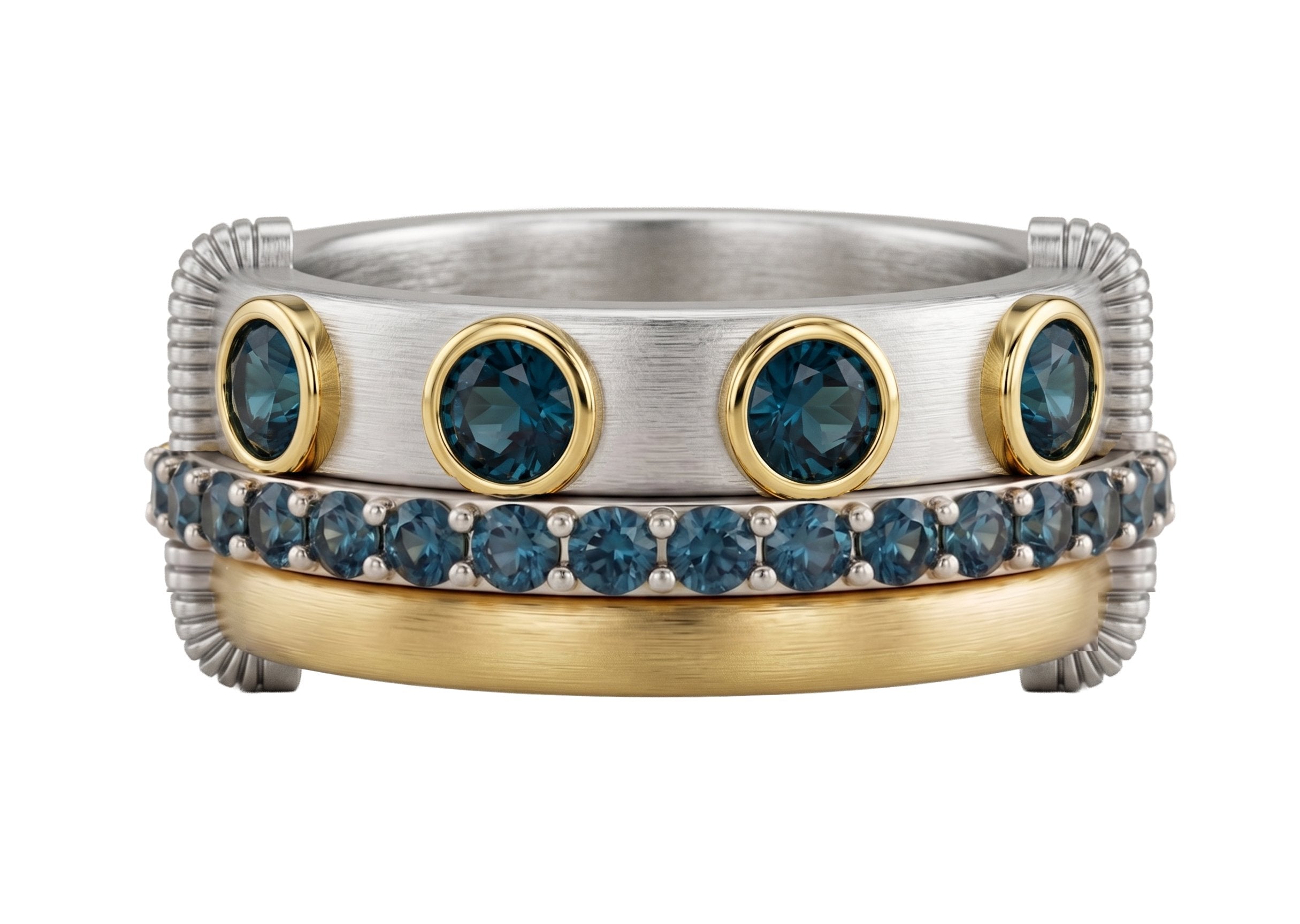 London Blue Topaz Triple Row Mix Metal Band