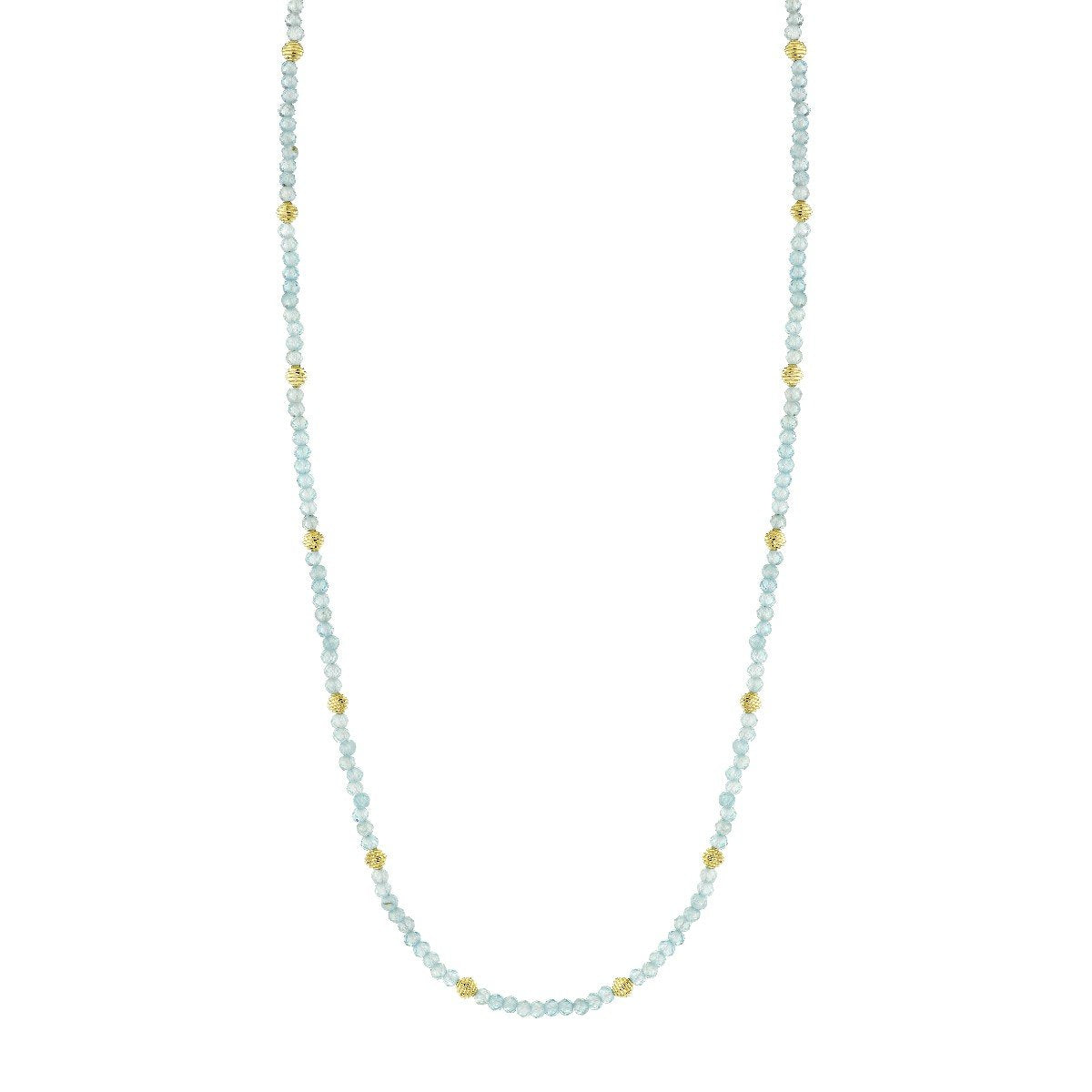 Blue Zircon Bead Necklace With Gold Strie Stations