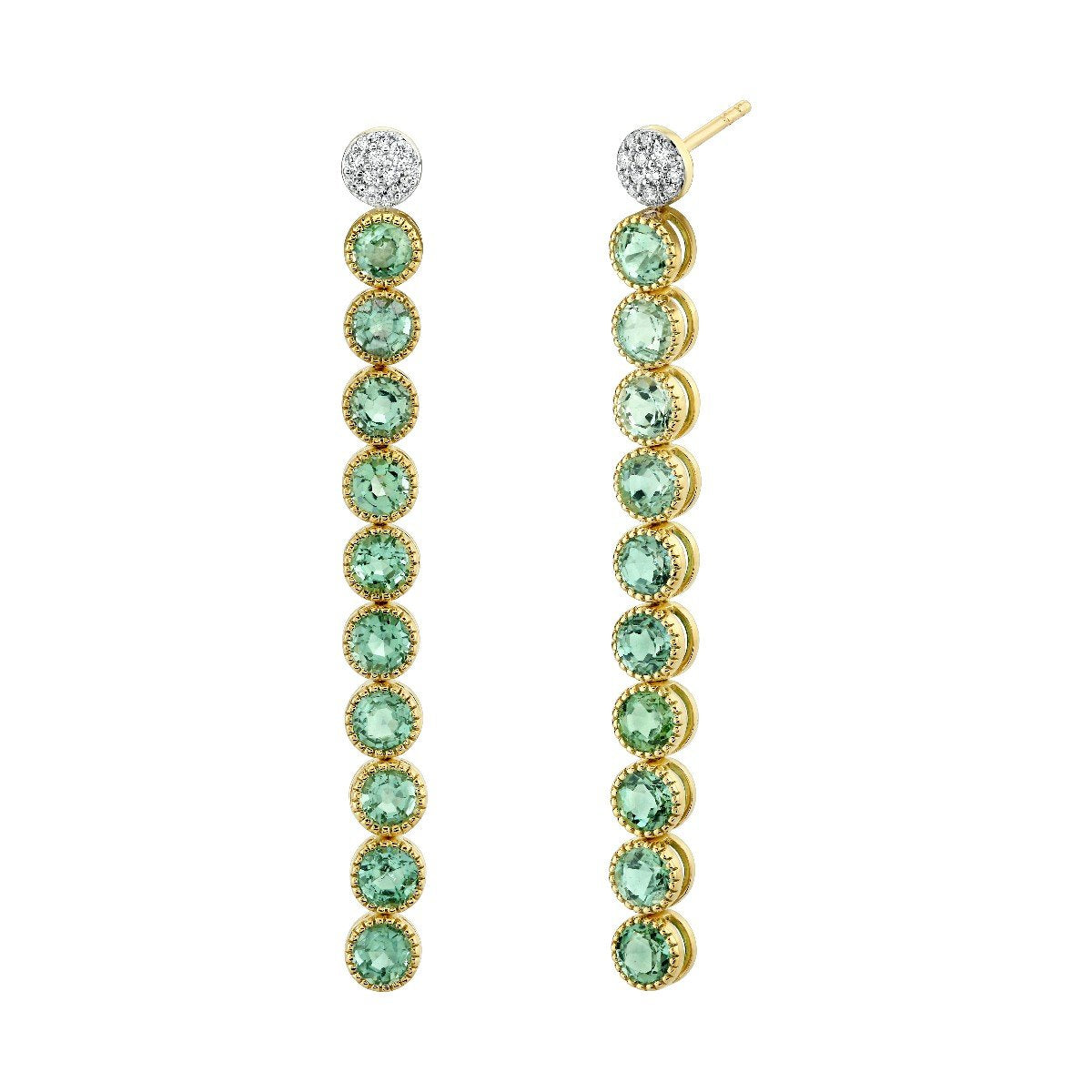 Bezel Set Seafoam Tourmaline Stick Drop Earrings