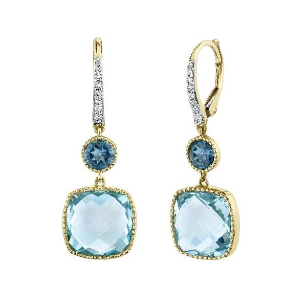 Sky Blue and London Blue Topaz Drop Earrings With Diamond Detail