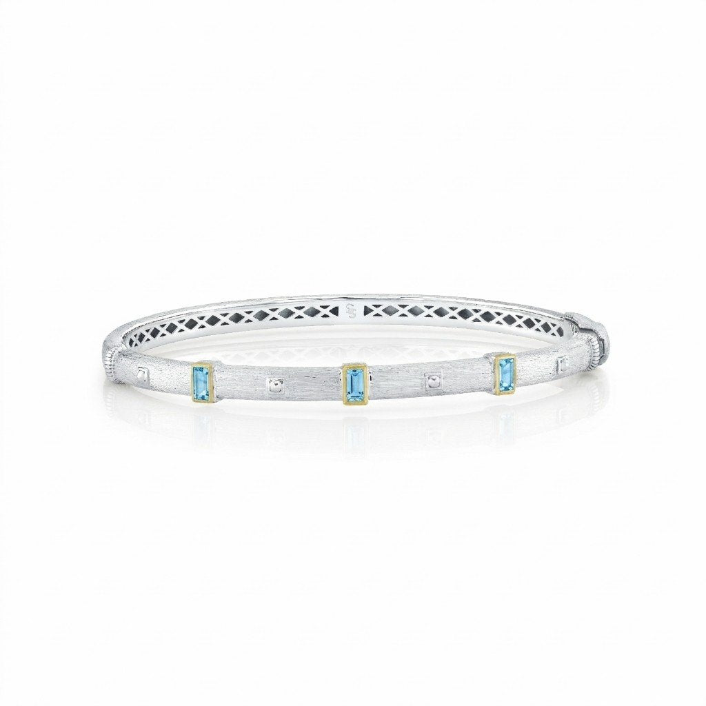 Mix Metal Sky Blue Topaz Baguette Bracelet