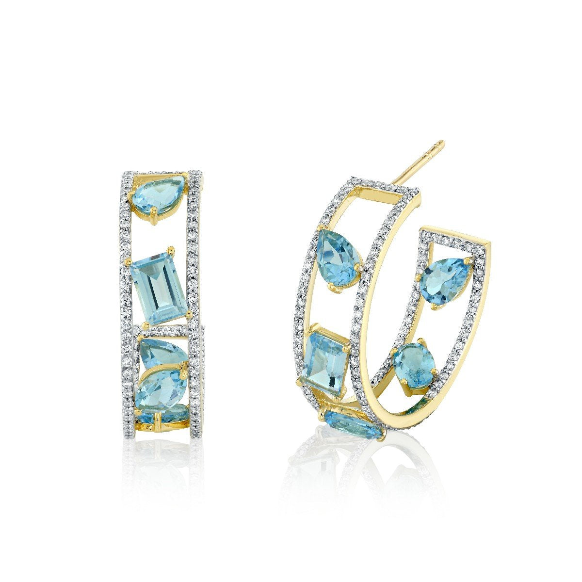 25mm Mix Shape Swiss Blue Topaz Inside Out Hoops With Diamond Edges