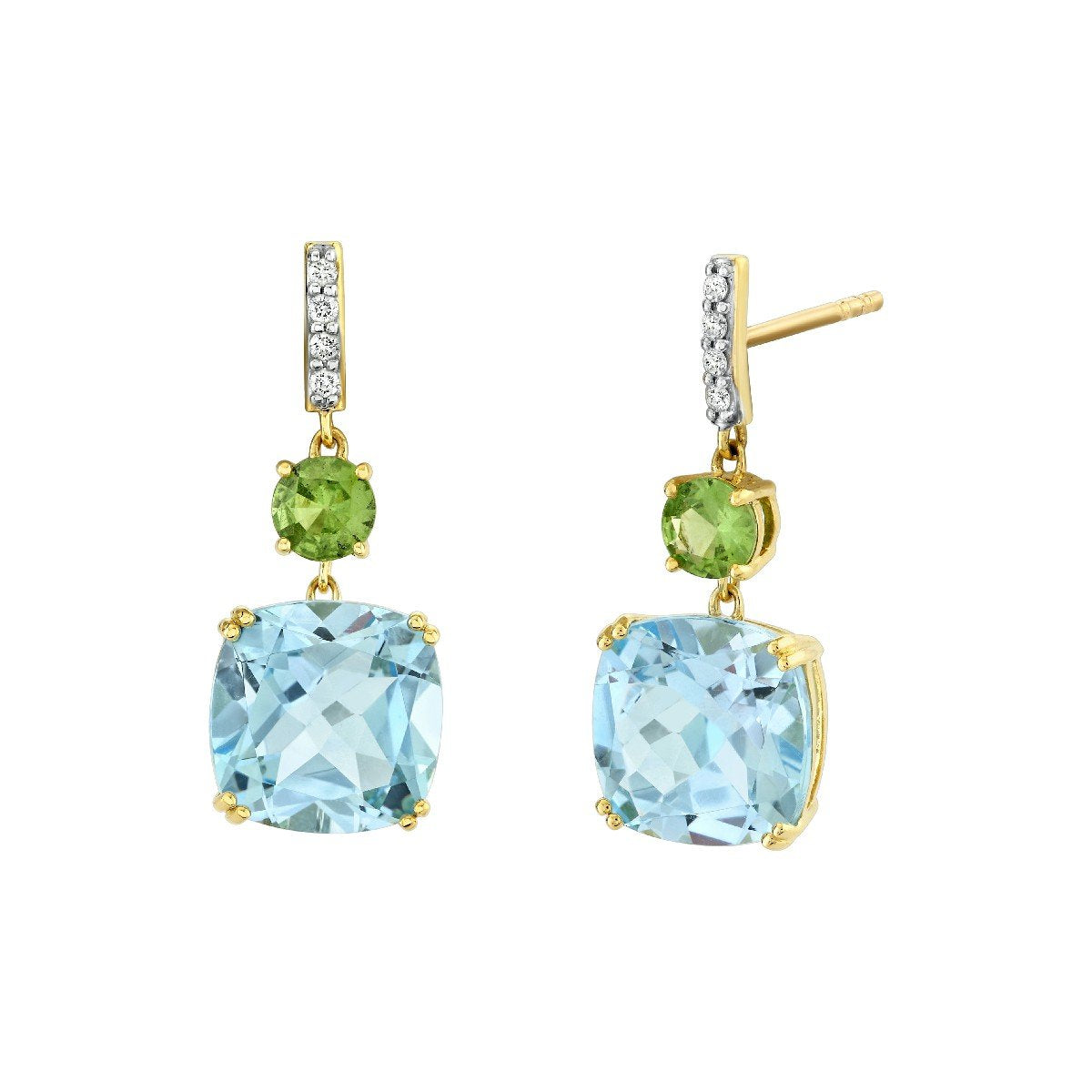 Prong Set Sky Blue Topaz And Tsavorite Drop Earrings With Diamonds