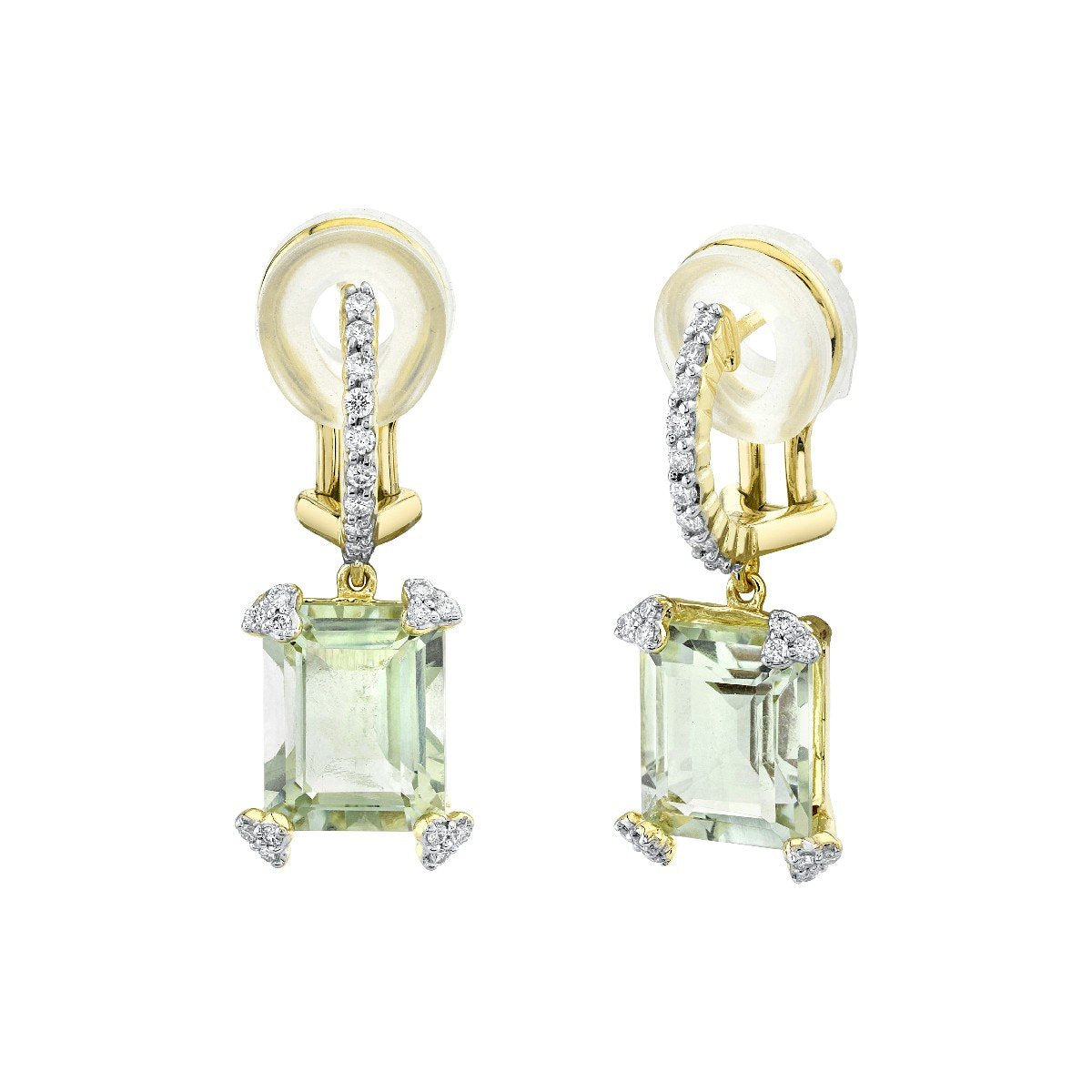 Emerald Cut Green Amethyst Earrings With Diamonds