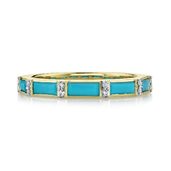 Turquoise Baguette & Diamond Band