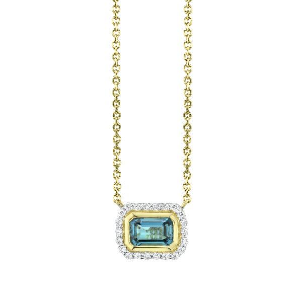 Bezel Set London Blue Topaz Pendant With Diamond Halo