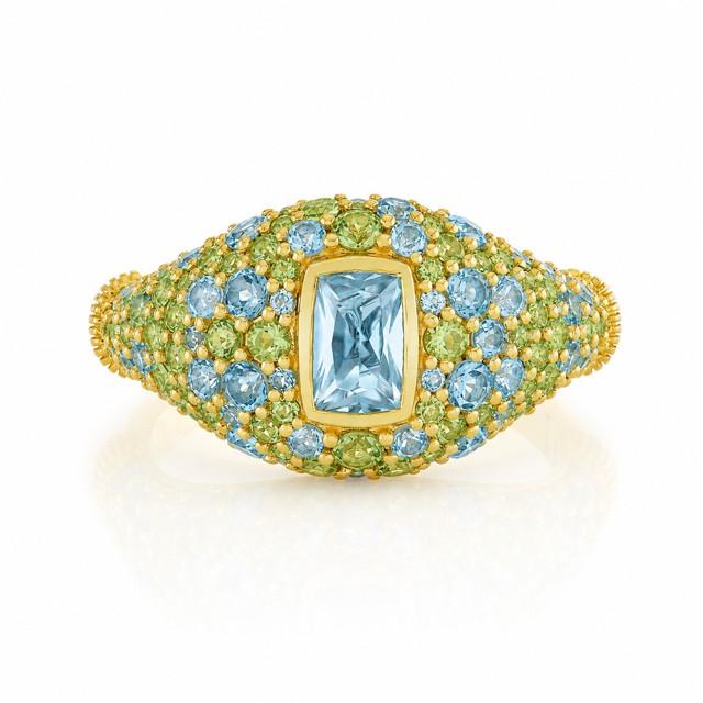 Blue Topaz And Light Tsavorite Signet Ring