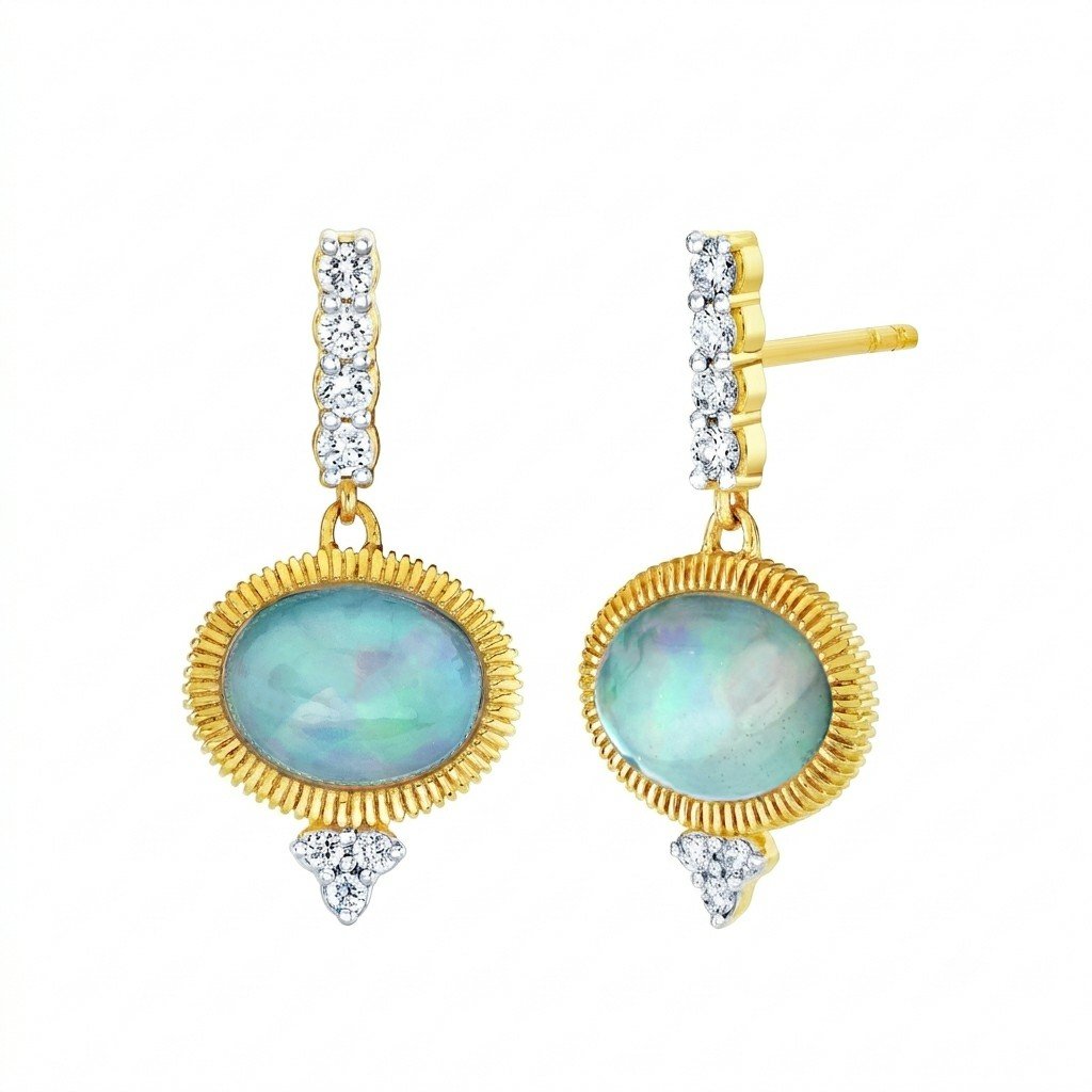 Ethiopian Opal Drop Earrings With Diamonds