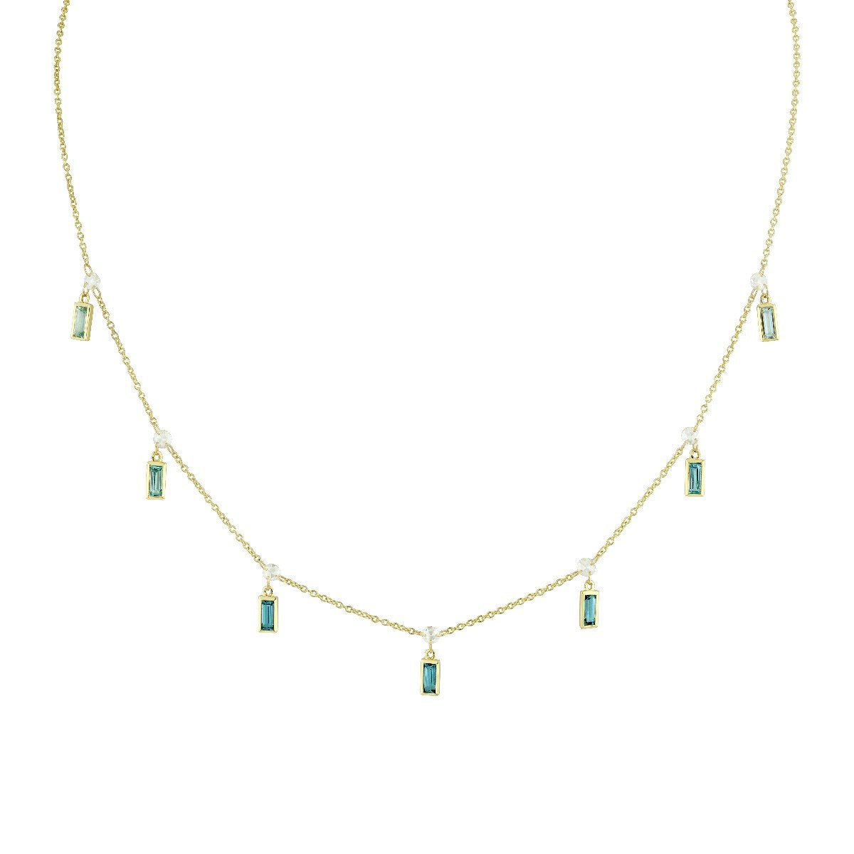 Rose Cut Diamond Chain With Dangling Ombre Bezel Set Blue Topaz