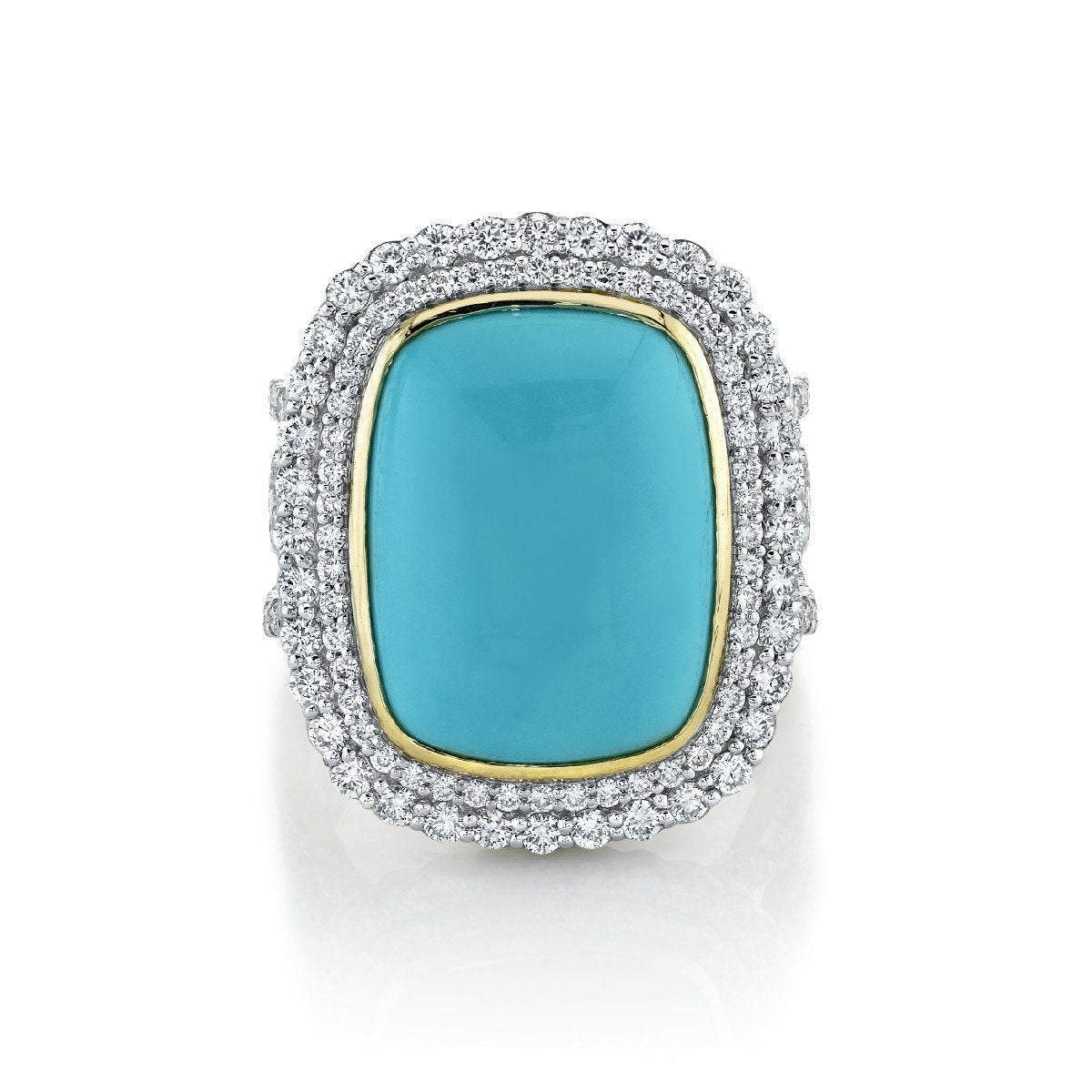 Turquoise Cushion Ring With Diamonds