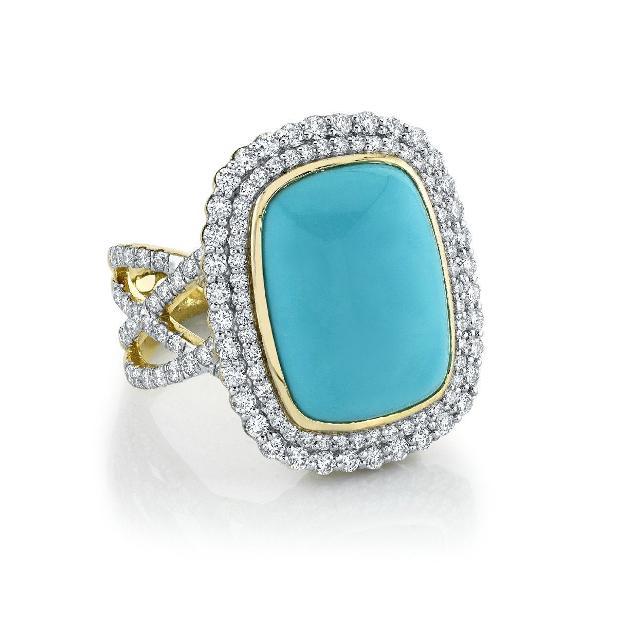 Turquoise Cushion Ring With Diamonds