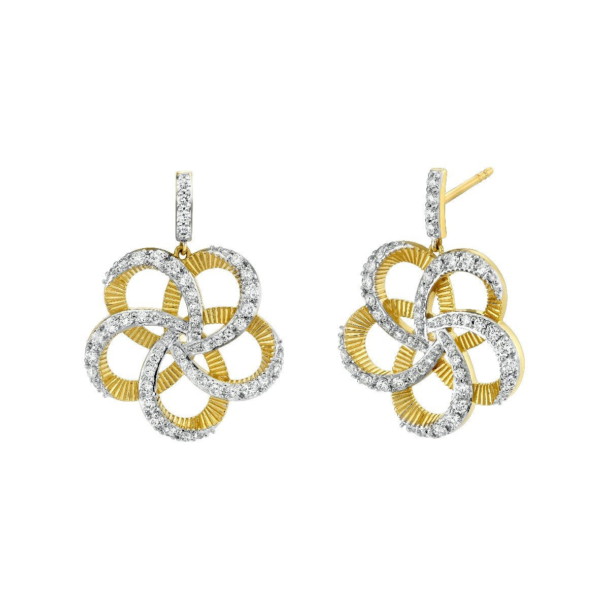 Strie And Diamond Flower Drop Earrings