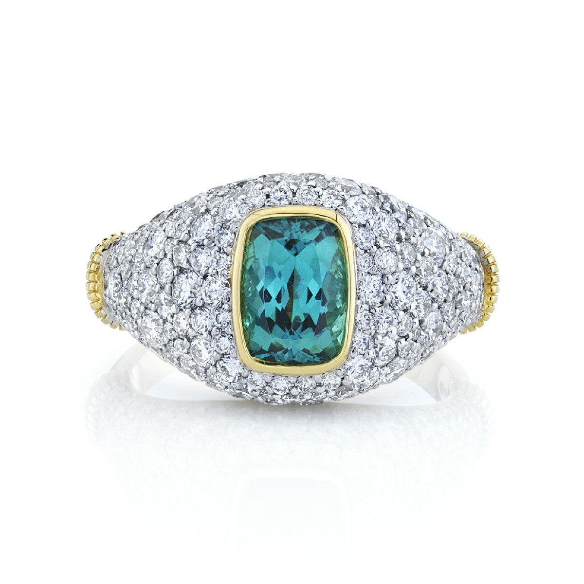 Blue Green Tourmaline And Diamond Signet Ring