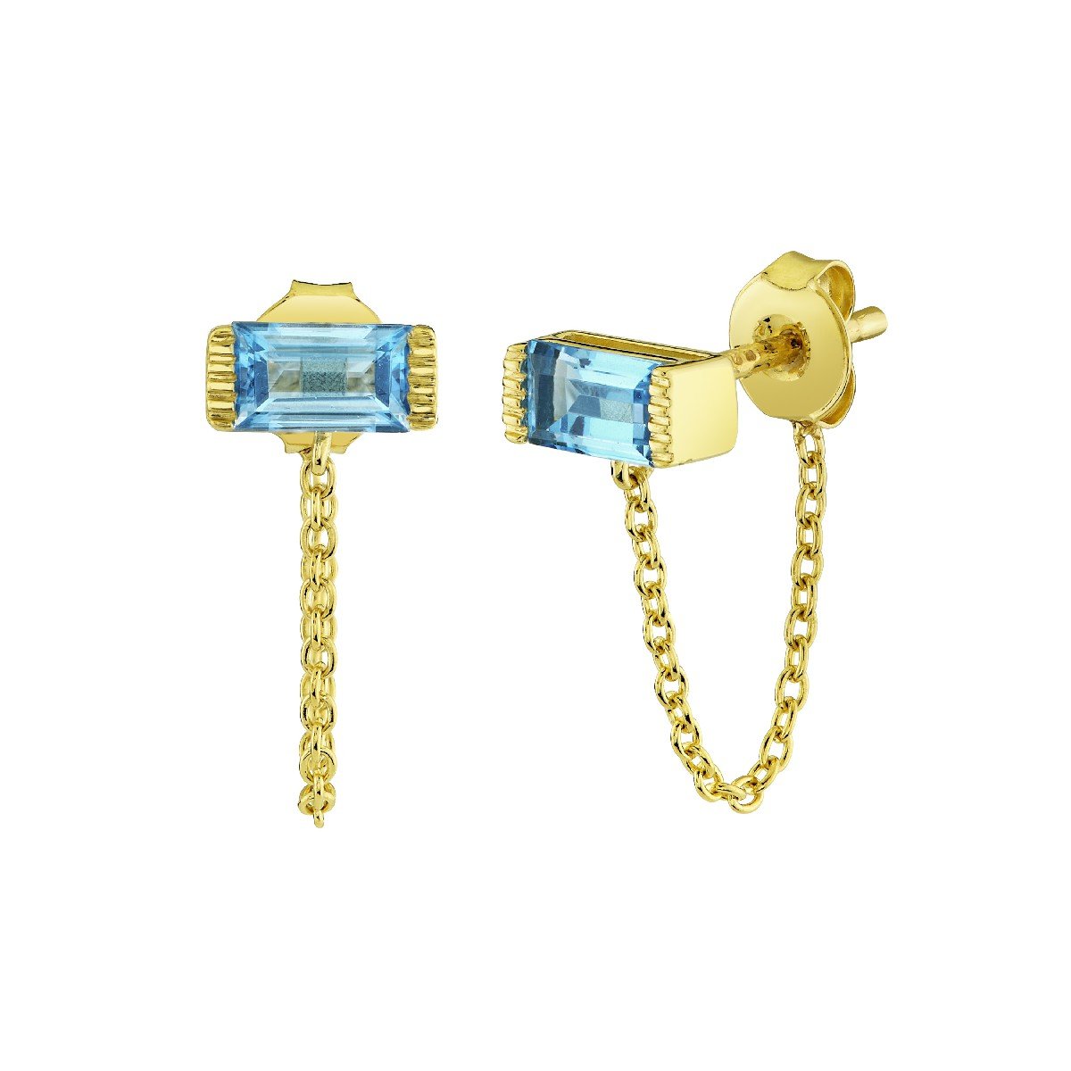 Swiss Blue Topaz Baguette Chain Stud Earrings