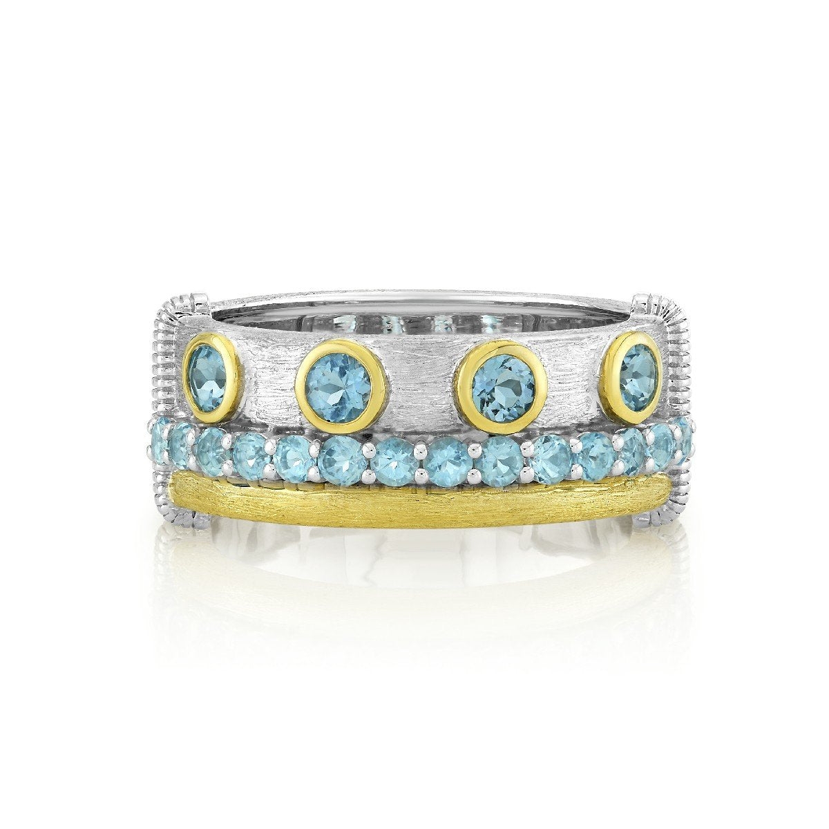 Swiss Blue Topaz Triple Row Mix Metal Band