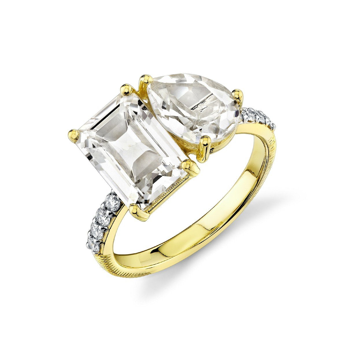 Toi et Moi Pear and Emerald Cut White Topaz Ring