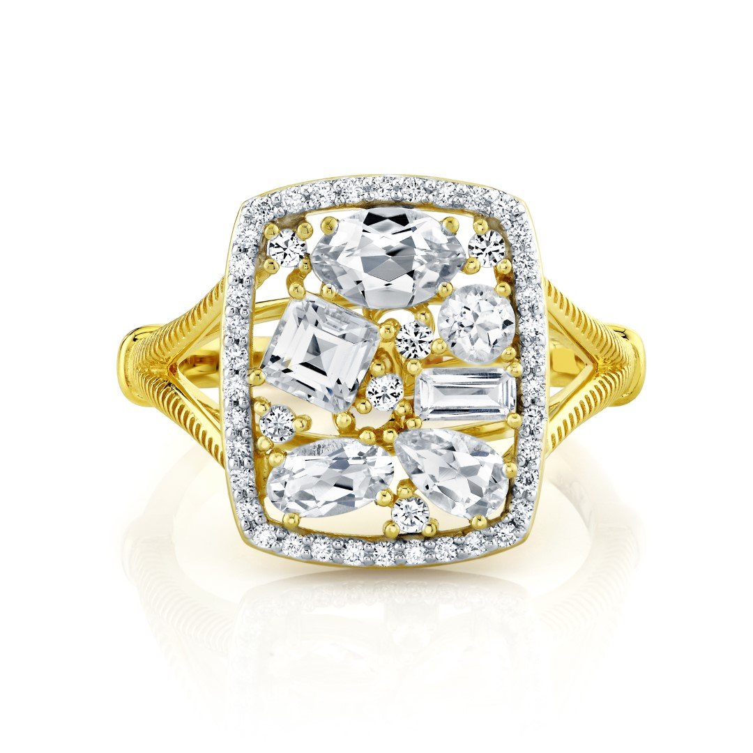 Mix Shape White Topaz Ring With Diamonds