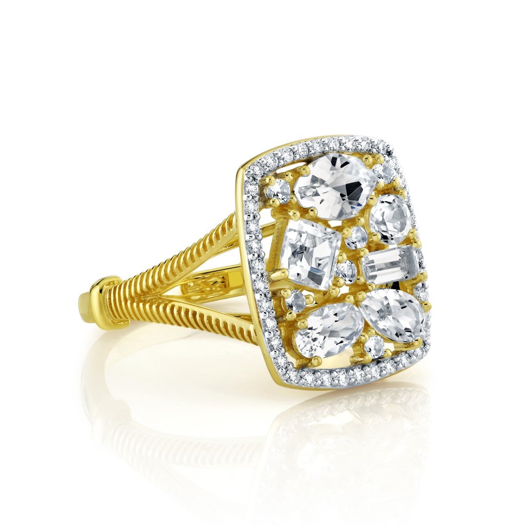 Mix Shape White Topaz Ring With Diamonds