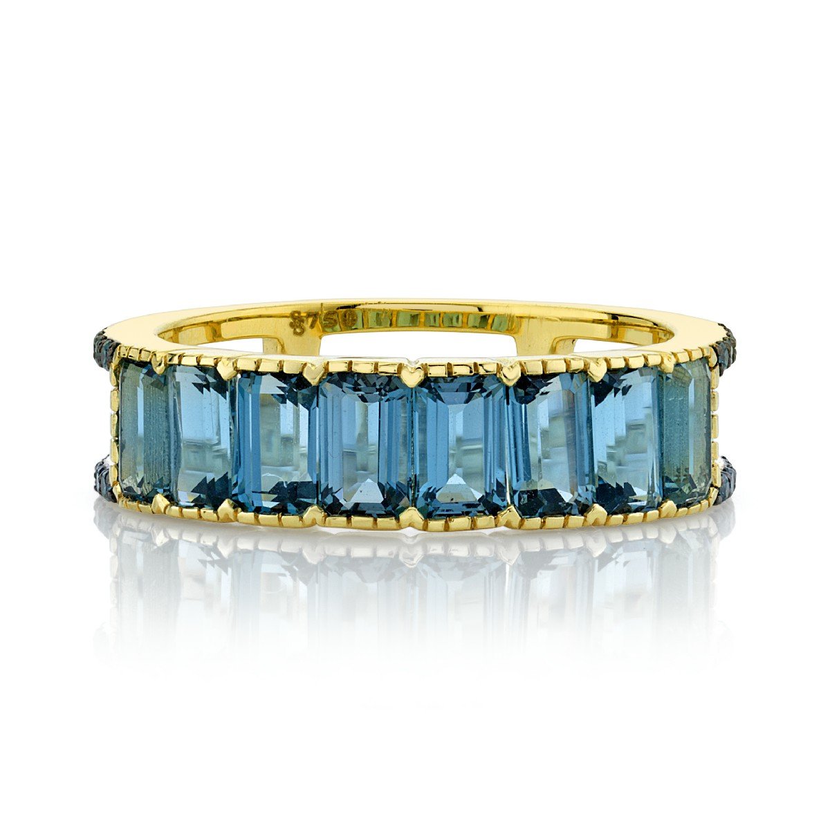 Emerald Cut London Blue Topaz Band With Blue Diamonds