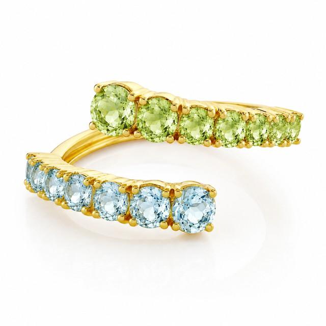 Light Tsavorite & Sky Blue Topaz Bypass Ring