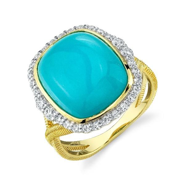 Turquoise Ring With Diamond Halo