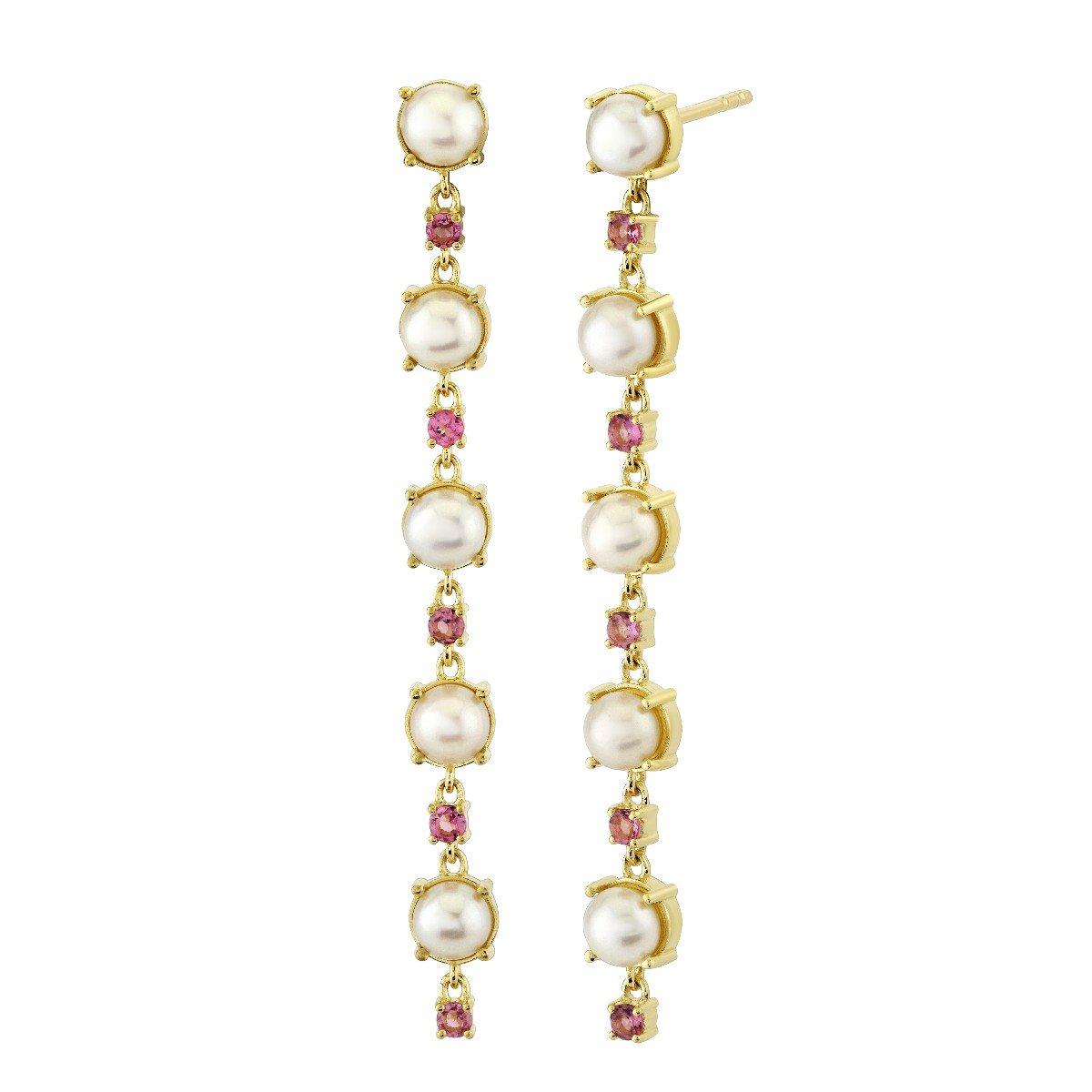 Pearl And Pink Tourmaline Drop Earrings