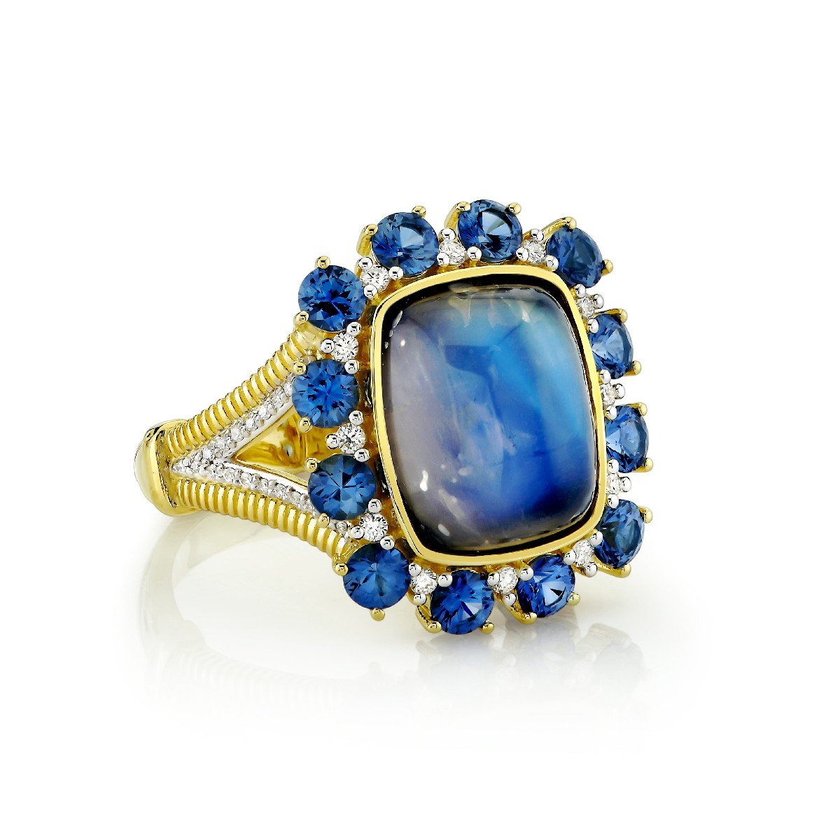 Blue Moonstone RingWith Blue Sapphire And Diamond