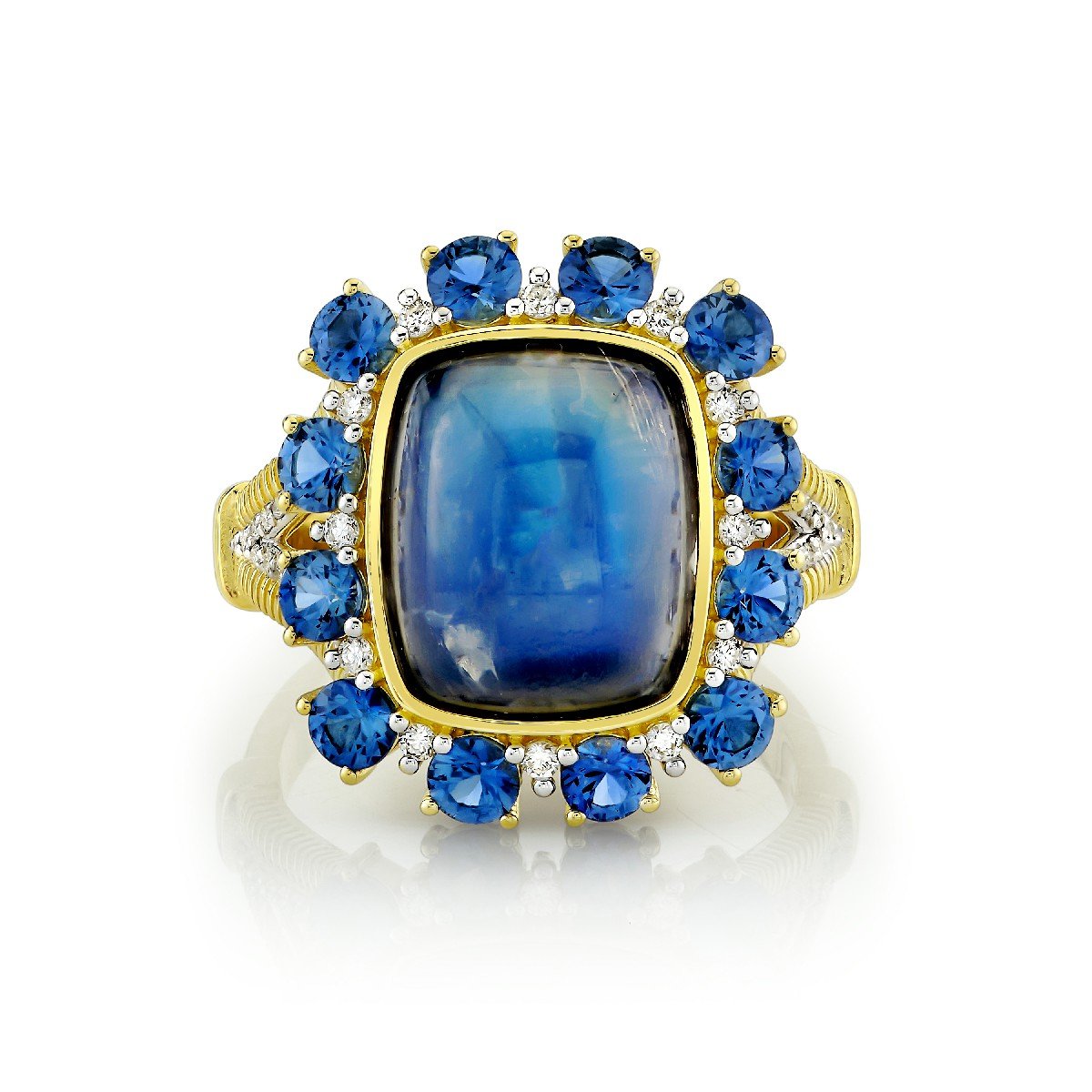 Blue Moonstone RingWith Blue Sapphire And Diamond