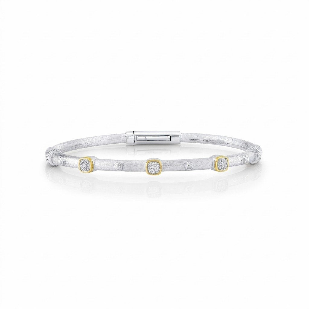 Mix Metal Bracelet With Diamond Pave Stations