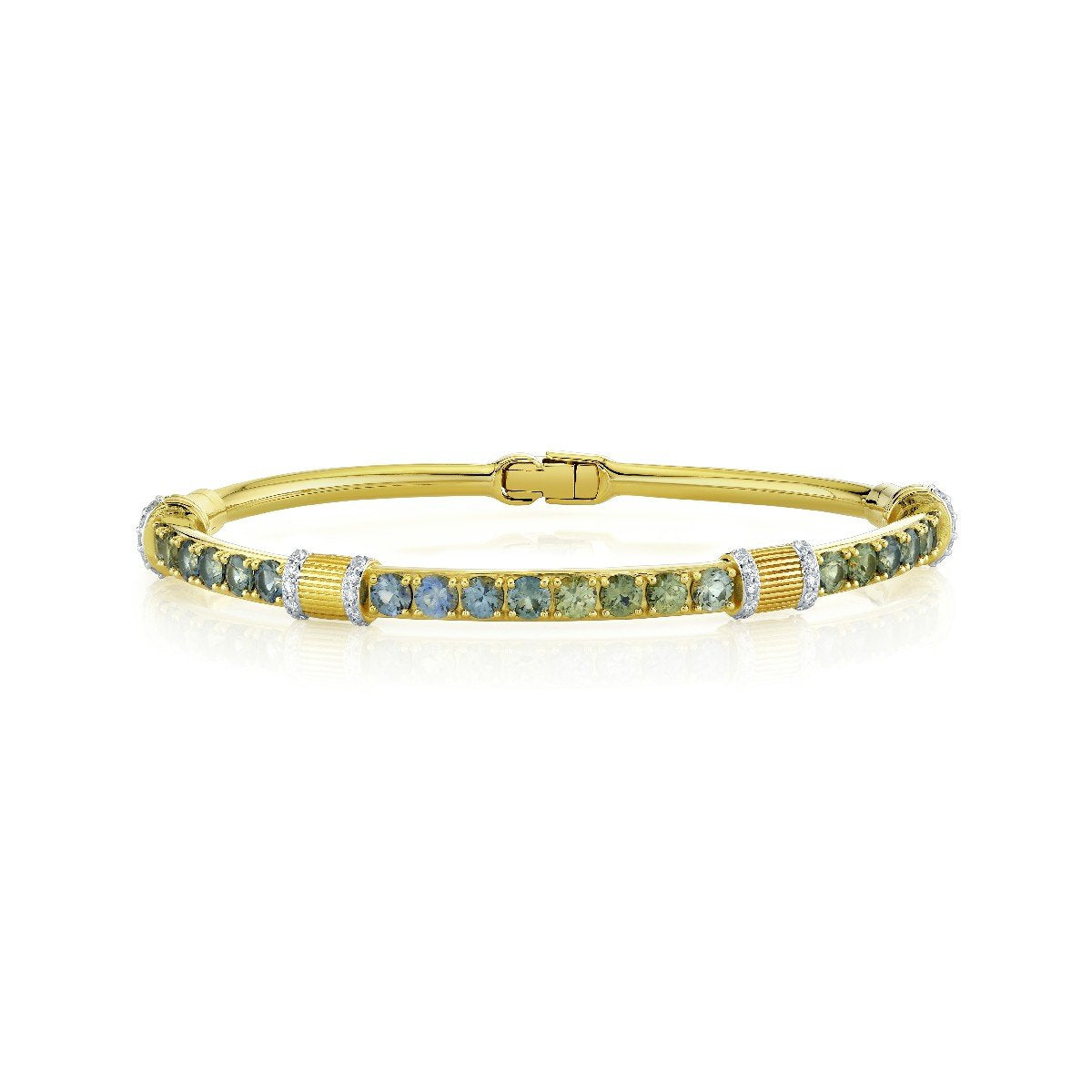 Blue Green Sapphire Bracelet With Diamonds