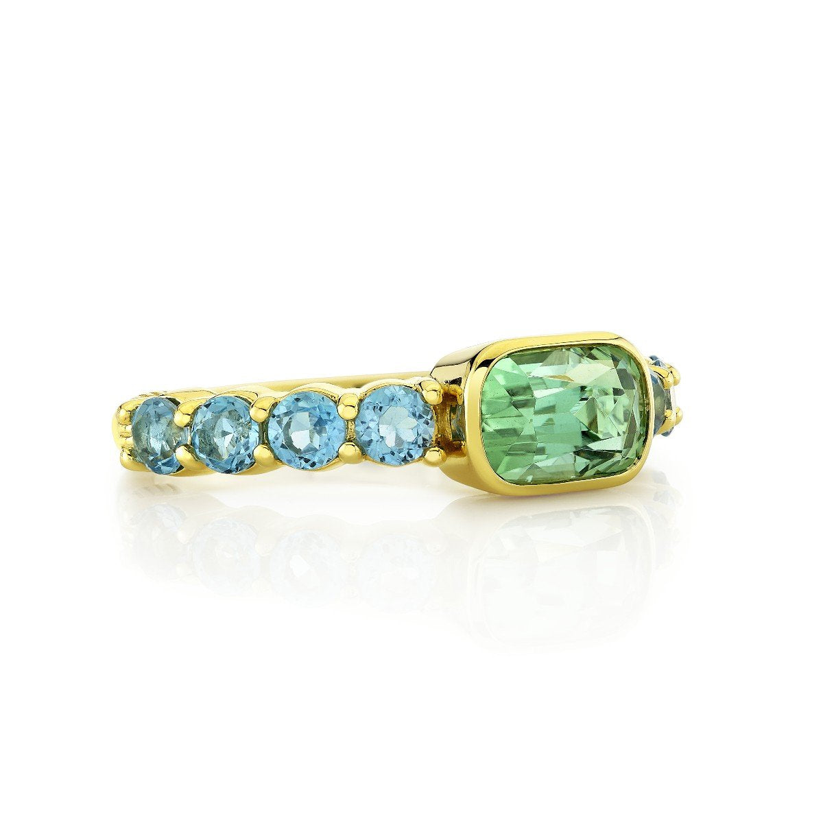 Green Tourmaline And Blue Topaz Band