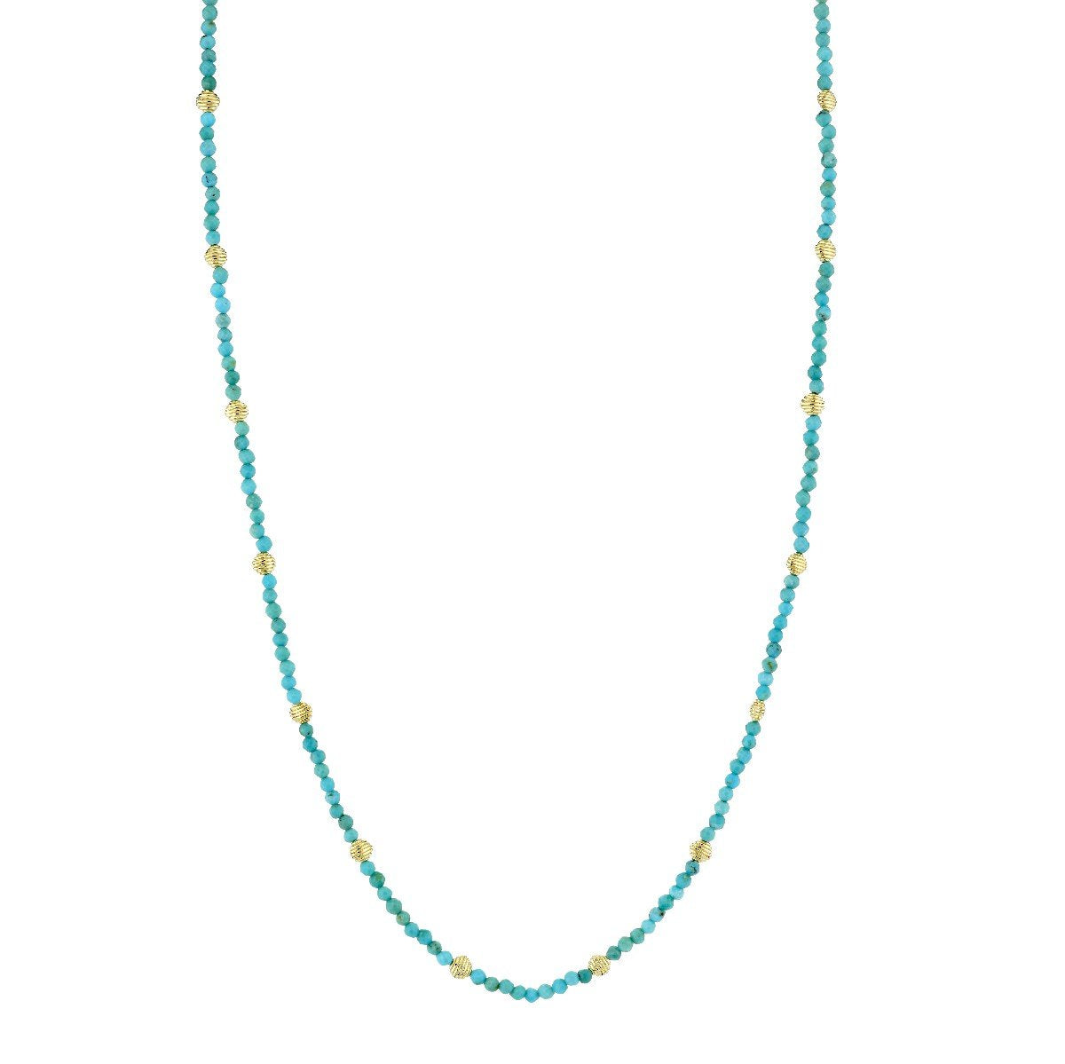 Turquoise Bead Necklace With Gold Strie Stations