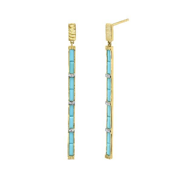 Turquoise Baguette And Diamond Stick Earrings