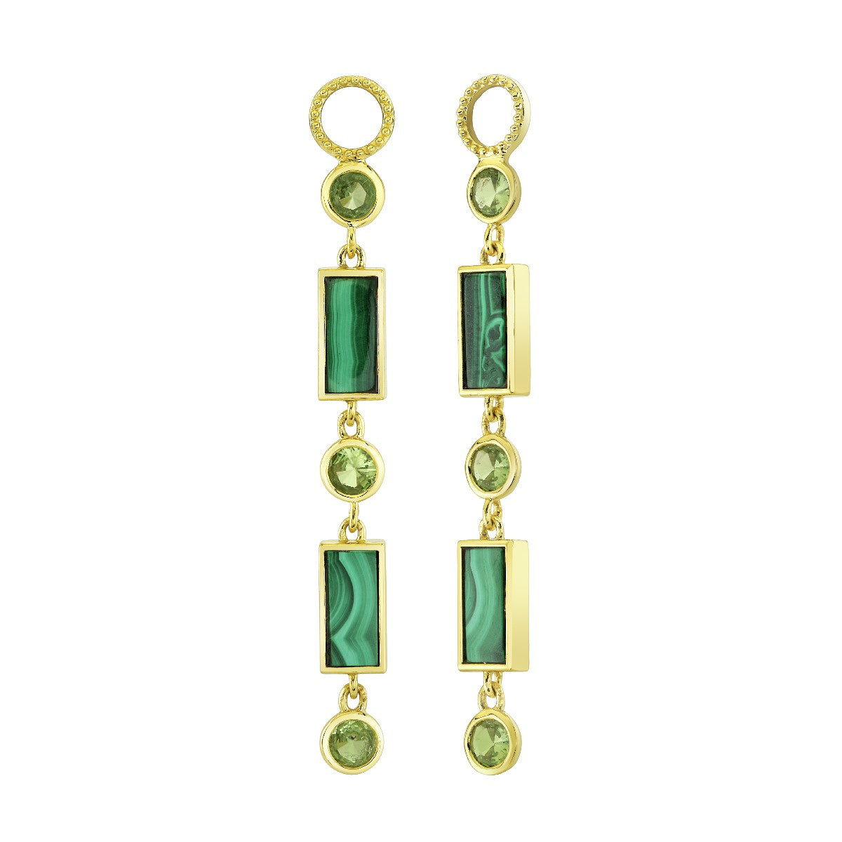 Malachite Baguette And Tsavorite Earring Charms