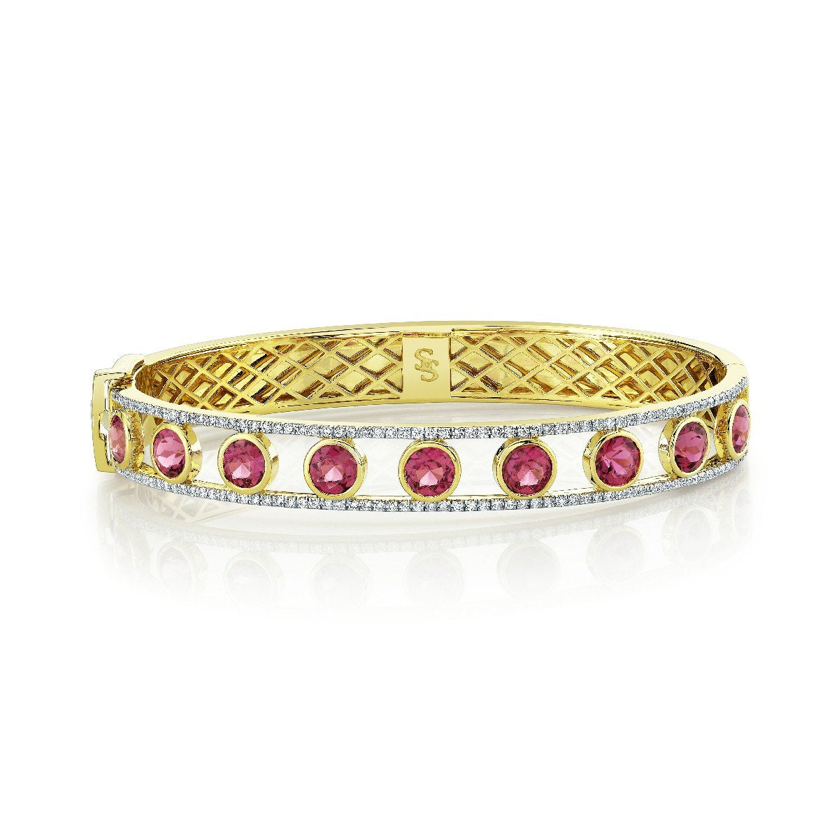 Bezel Set Pink Tourmaline Bracelet With Diamond Edges