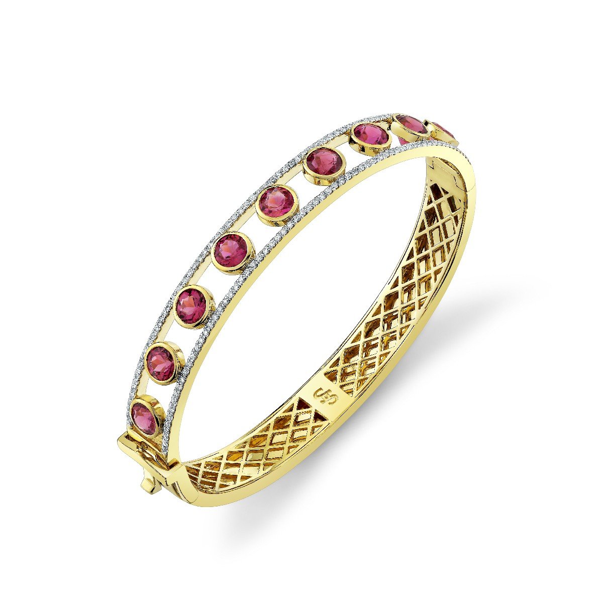 Bezel Set Pink Tourmaline Bracelet With Diamond Edges