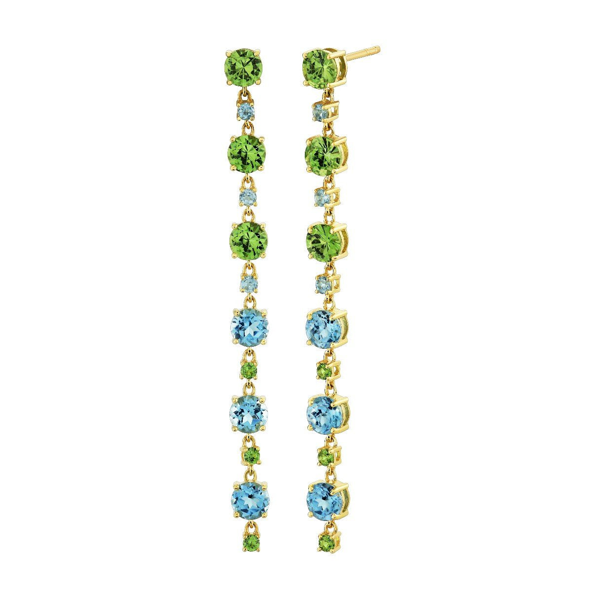 Ombre Tsavorite And Blue Topaz Drop Earrings