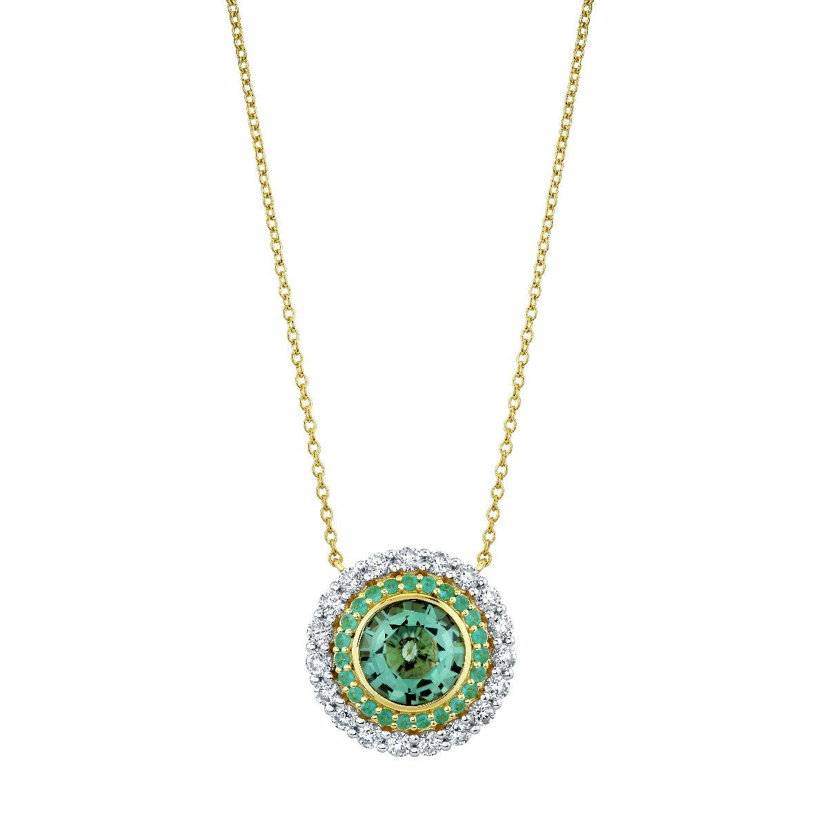 Blue Green Tourmaline Pendant With Paraiba And Diamond Halo