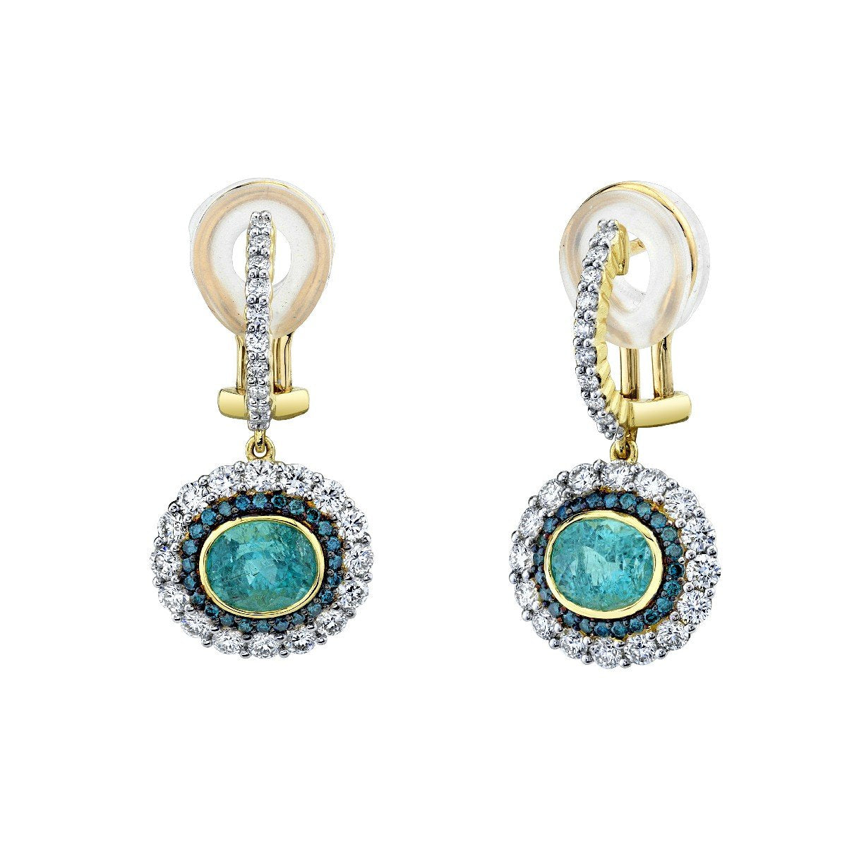 Paraiba Drop Earrings With Blue And White Diamonds