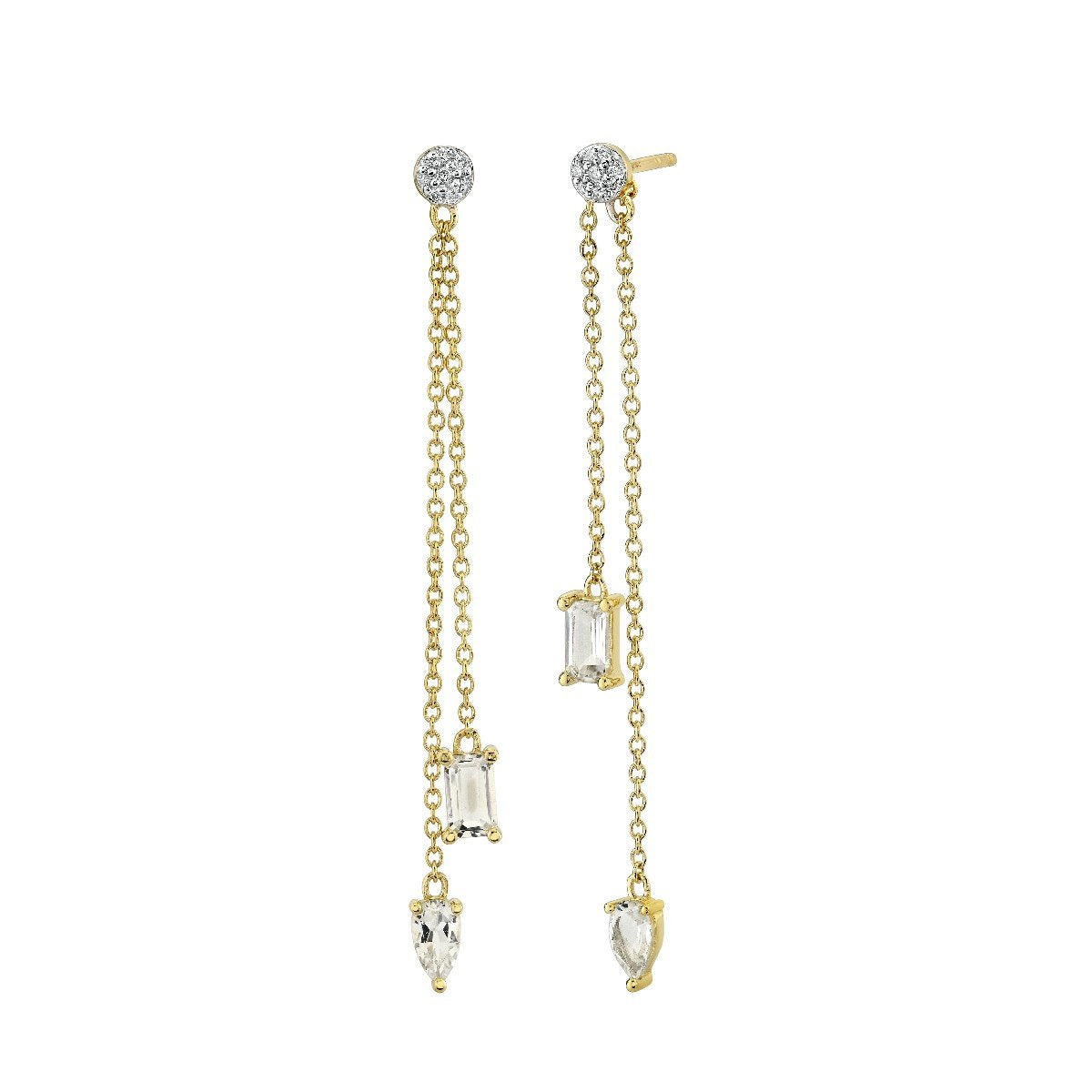 White Topaz Toi Et Moi Chain Drop Earrings