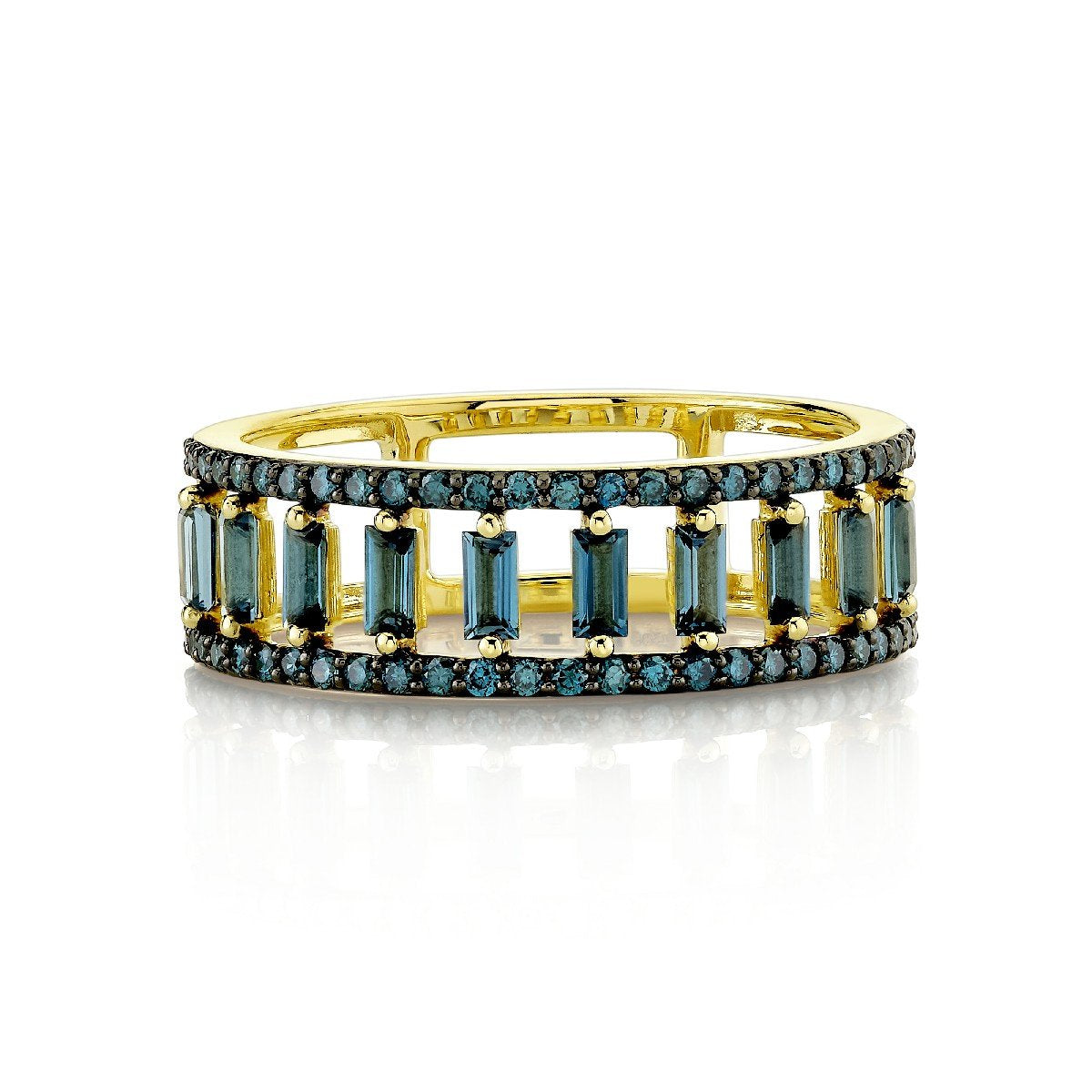 Blue Topaz Baguette Band With Blue Diamond Edges