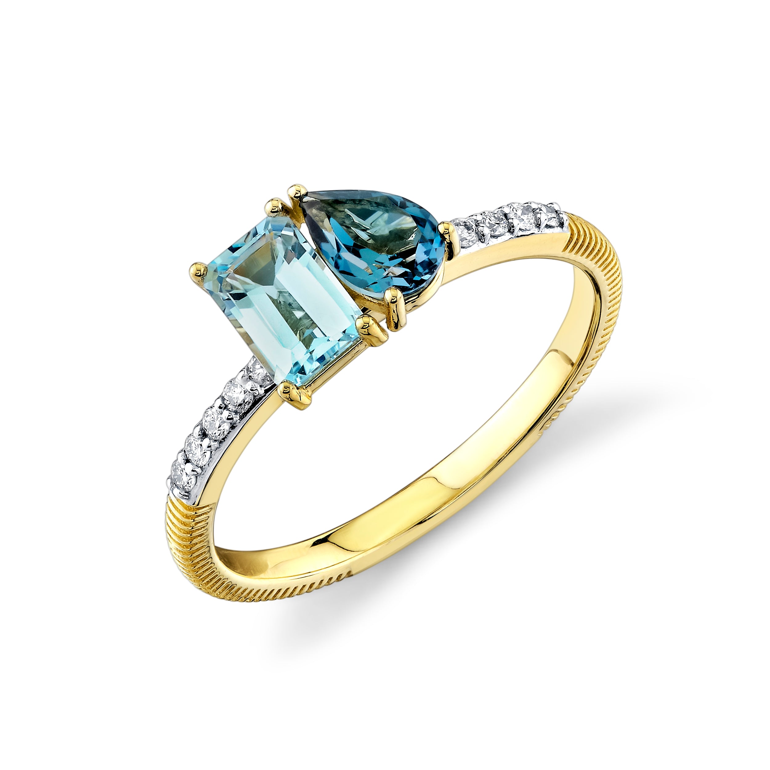 Toi Et Moi Blue Topaz Ring With Diamonds