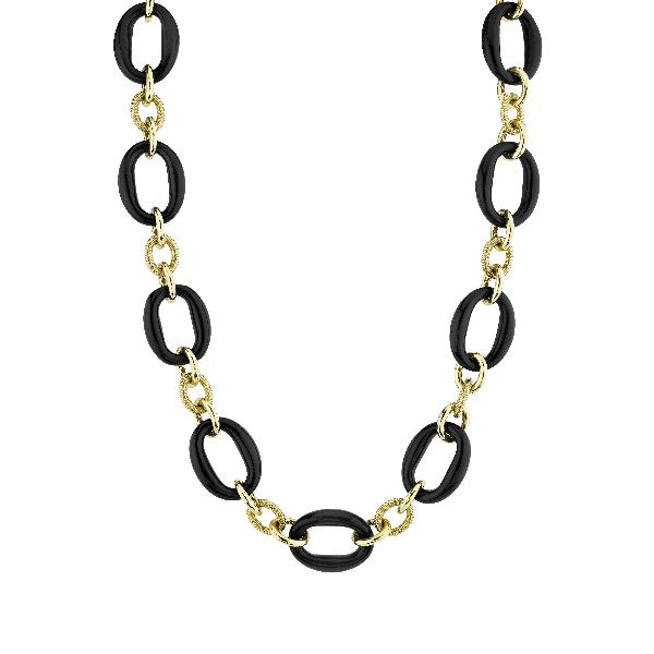 Onyx & Strie Oval Link Necklace