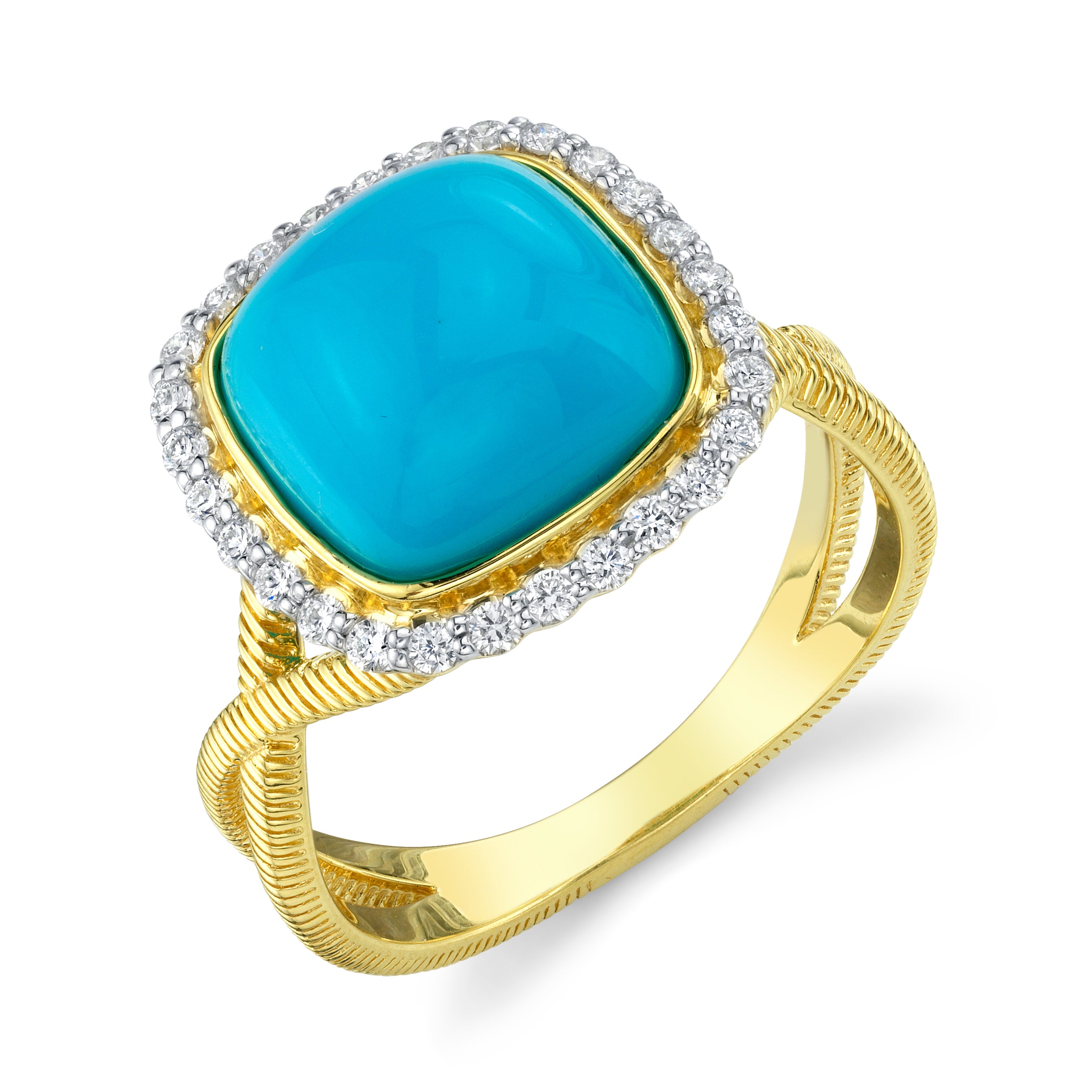 Turquoise Cushion Ring With Diamond Halo