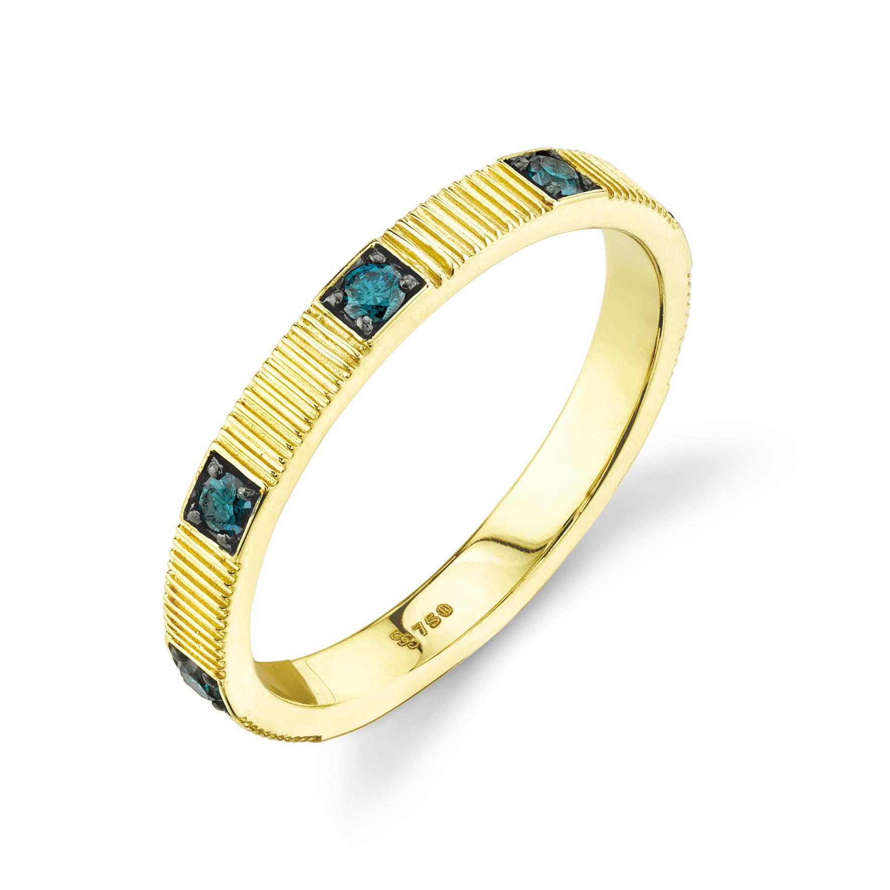 Stacker Band with Blue Diamond and Strie Detail