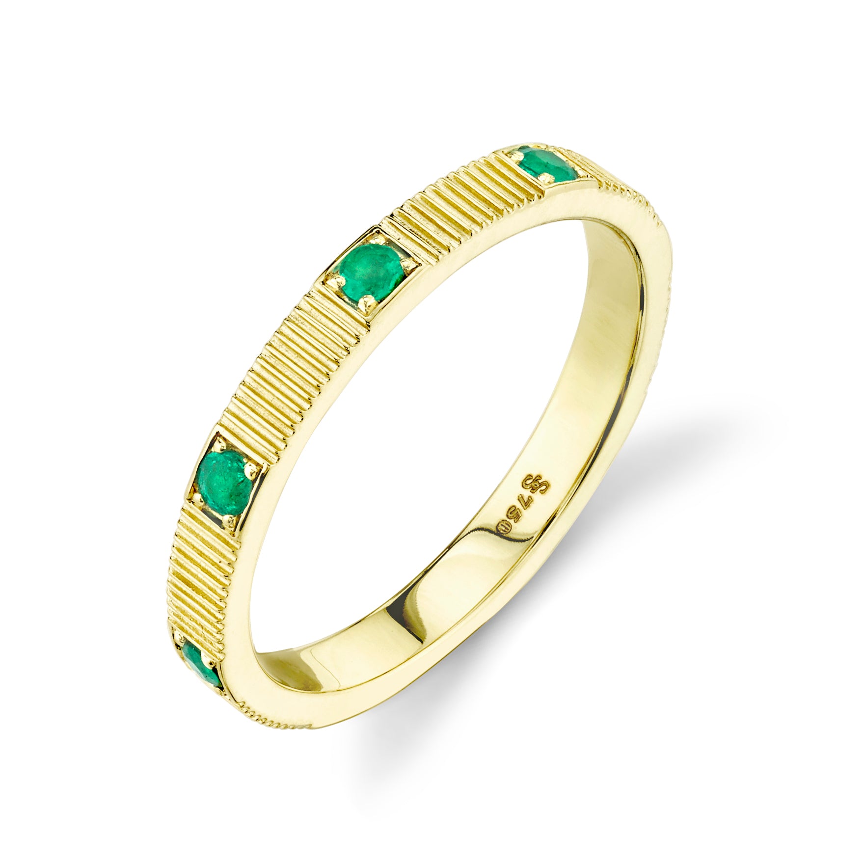 Stacker Band with Emerald and Strie Detail