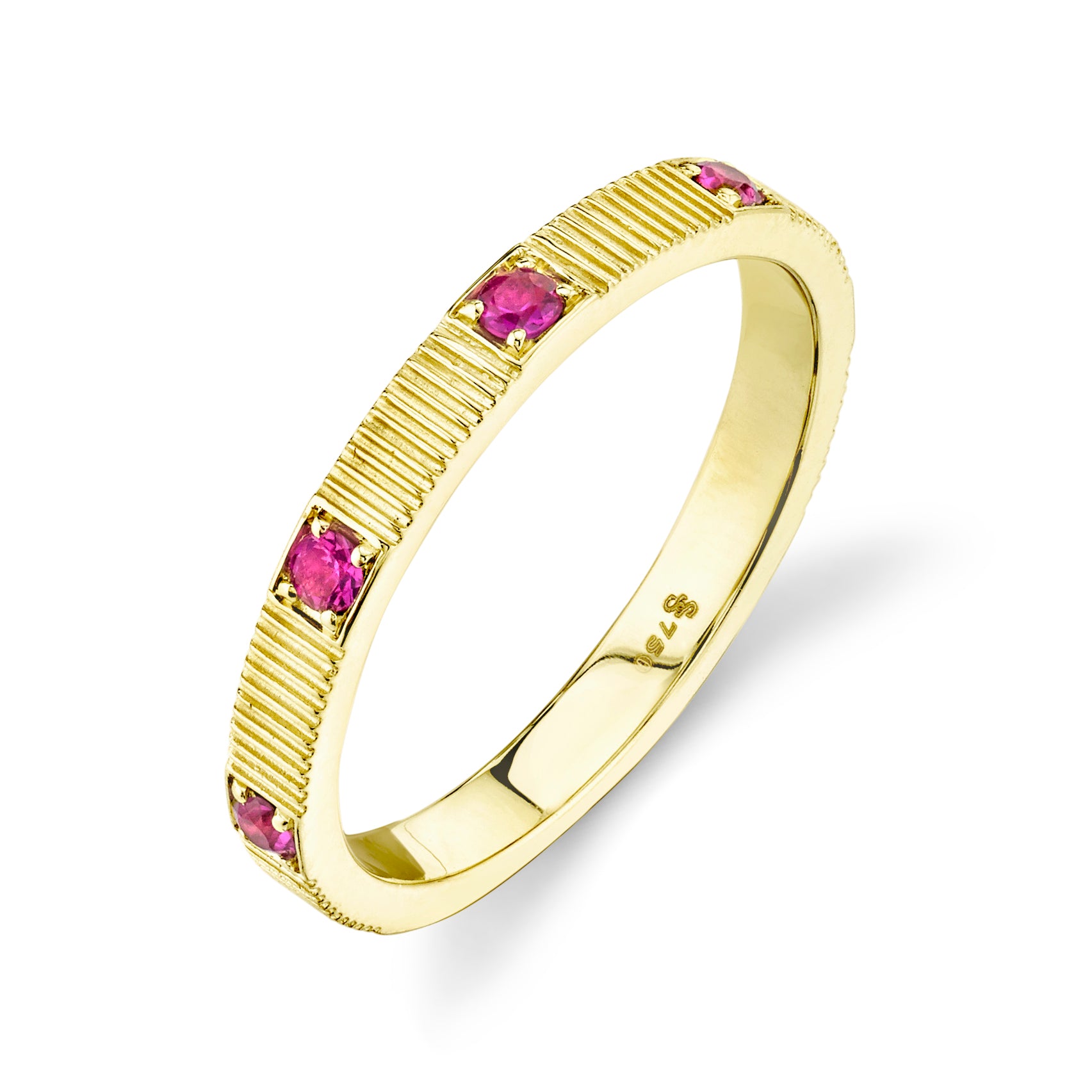 Stacker Band with Ruby and Strie Detail