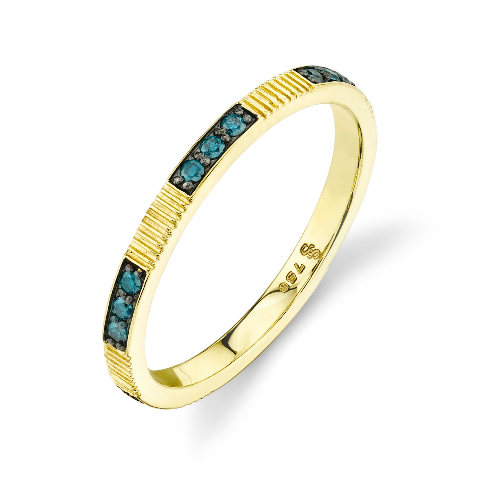 Stacker Ring with Blue Diamond and Strie Detail