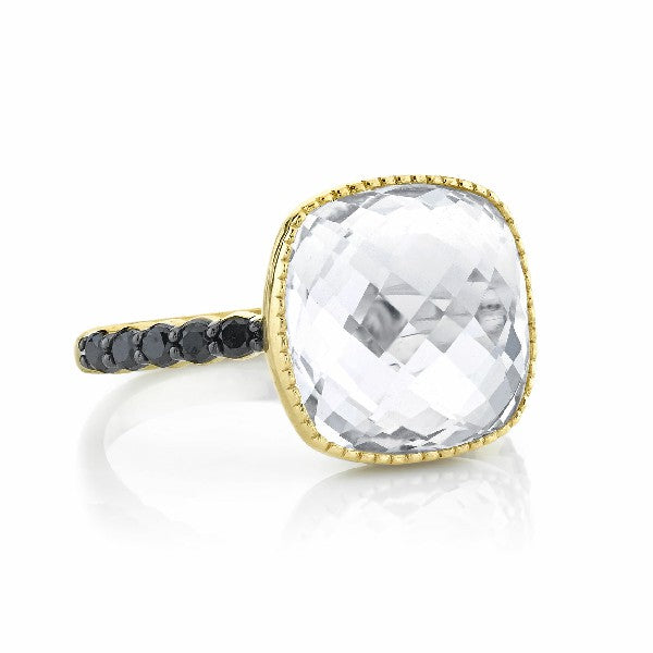 White Topaz Ring With Black Diamonds